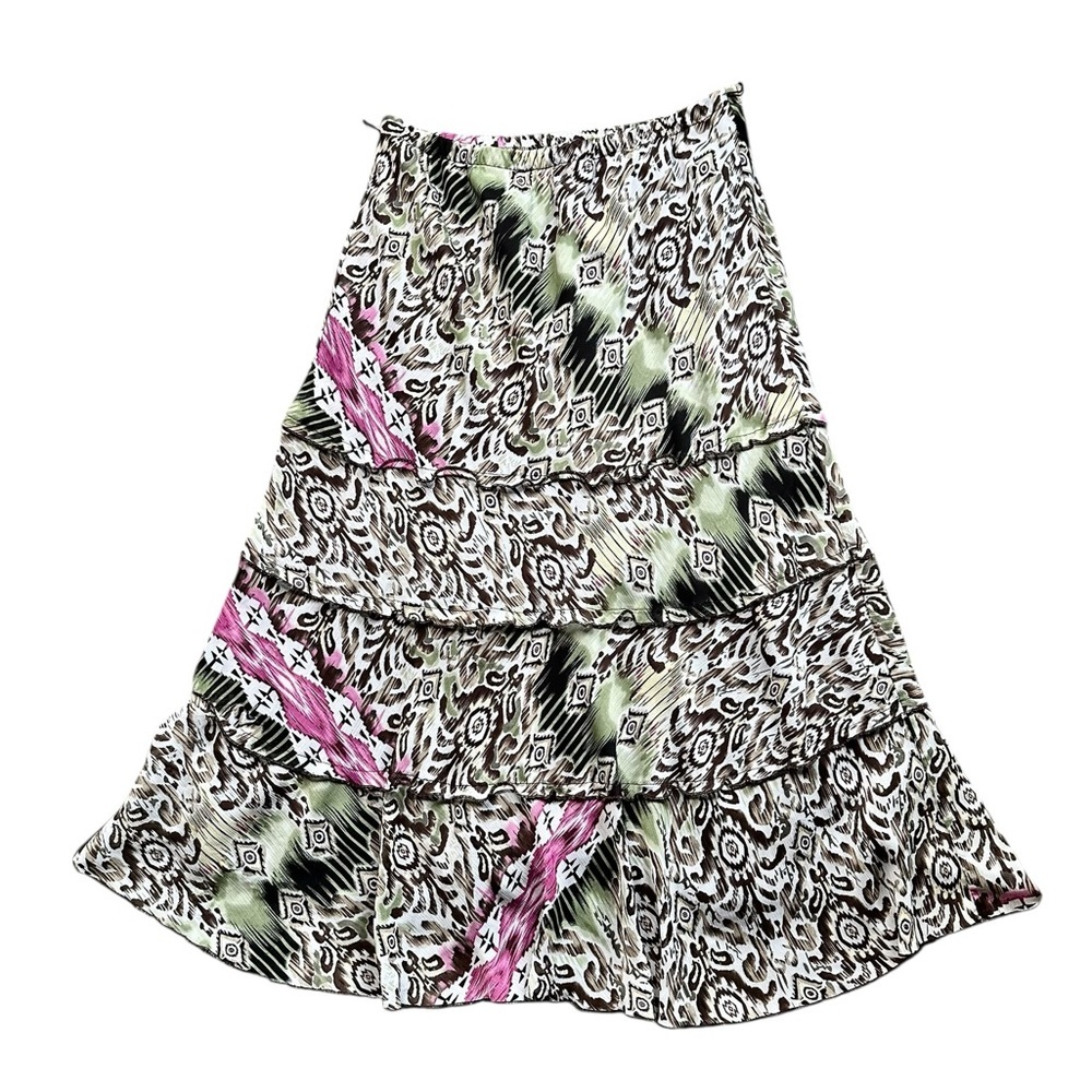 Dressbarn Boho Print Tiered Midi Skirt Size M